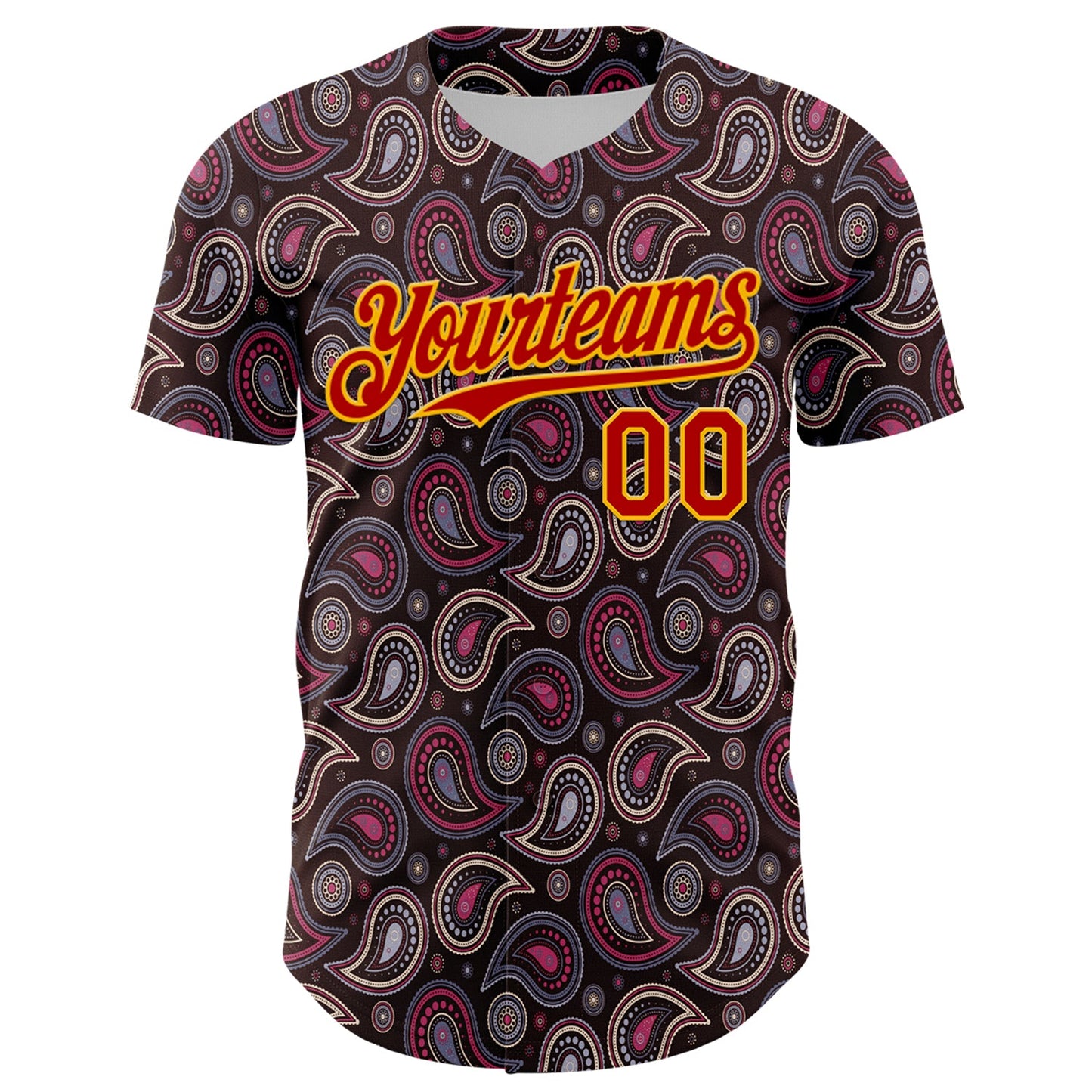 Custom Brown Red-Gold 3D Pattern Design Burner Costumes Paisley Bandana Authentic Baseball Jersey