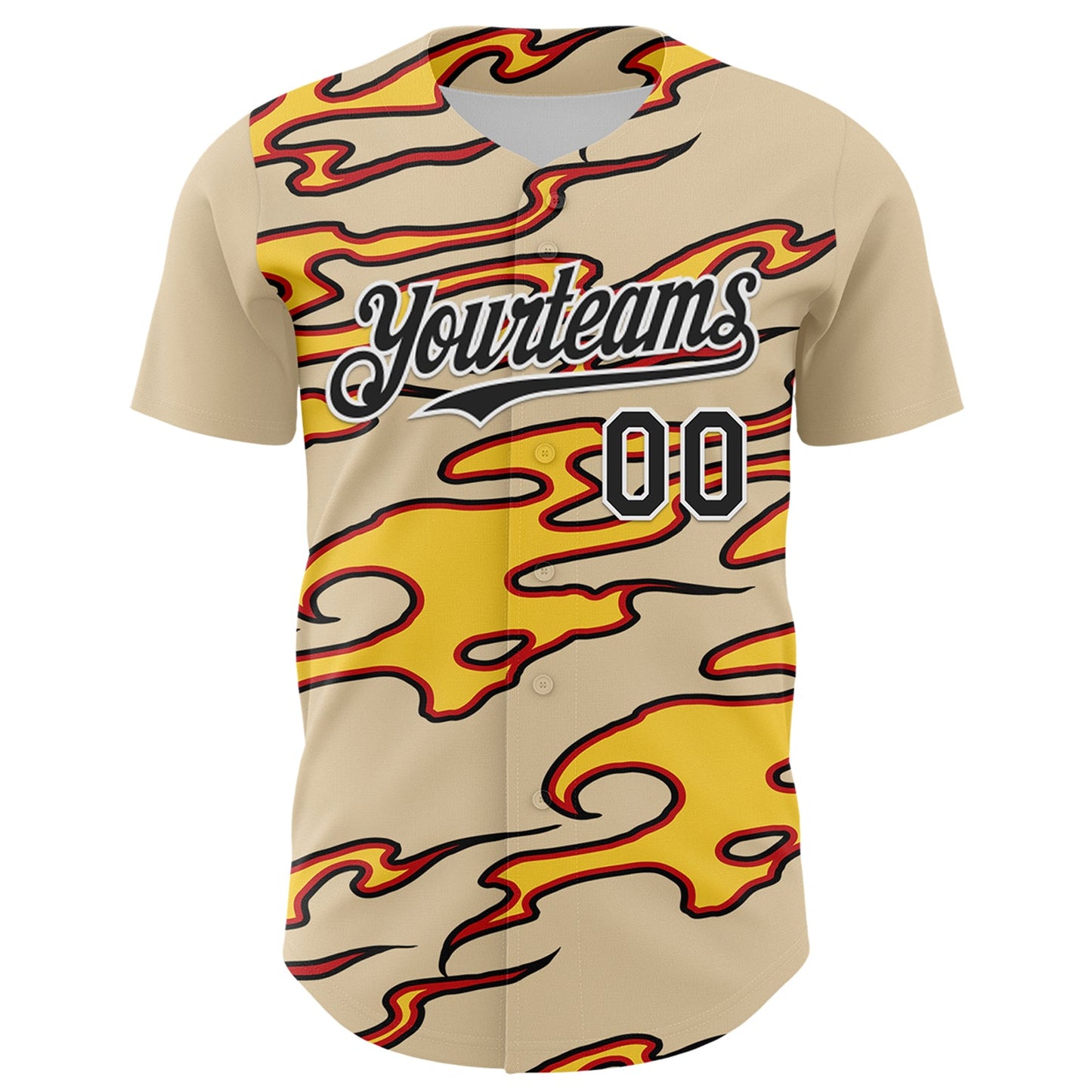 Custom City Cream Black-White 3D Pattern Design Rave Party Flame Authentic Baseball Jersey