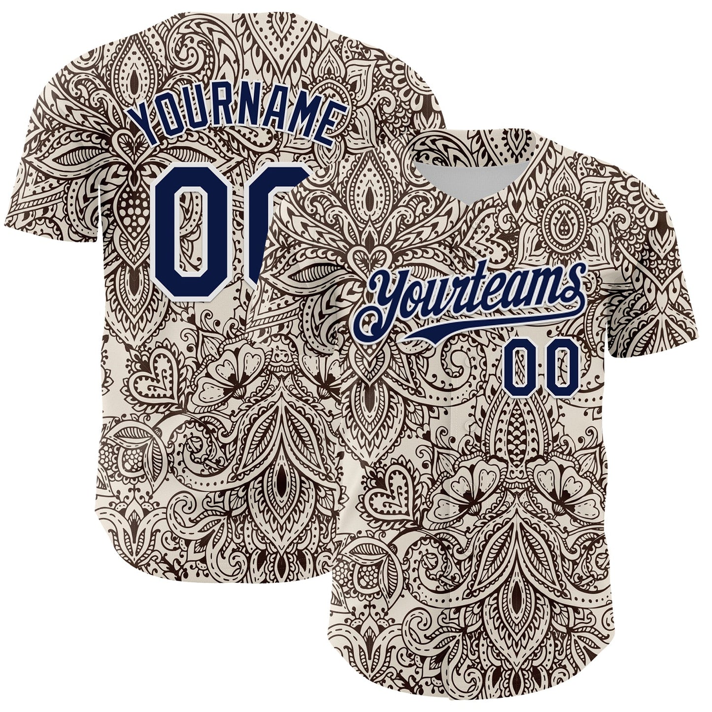 Custom Cream Navy-White 3D Pattern Design Burner Costumes Paisley Bandana Authentic Baseball Jersey