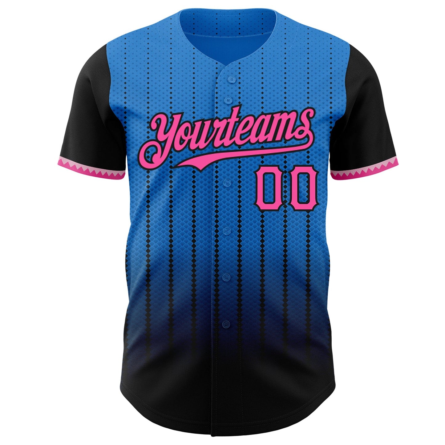 Custom Electric Blue Pink-Black 3D Pattern Design Gradient Geometric Shape Authentic Baseball Jersey