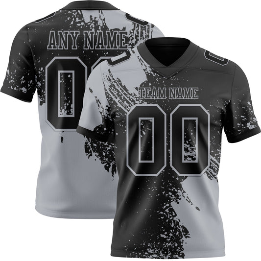 Custom Black Gray 3D Pattern Abstract Brush Stroke Authentic Football Jersey