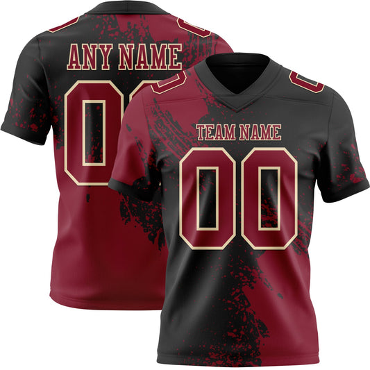 Custom Black Crimson-Cream 3D Pattern Abstract Brush Stroke Authentic Football Jersey