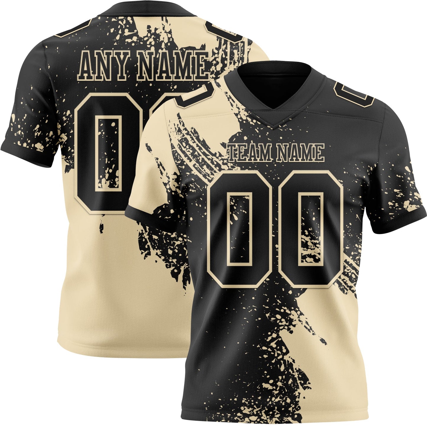 Custom Black Cream 3D Pattern Abstract Brush Stroke Authentic Football Jersey