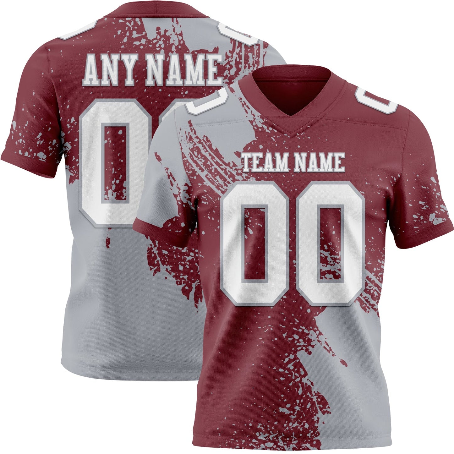 Custom Burgundy White-Gray 3D Pattern Abstract Brush Stroke Authentic Football Jersey