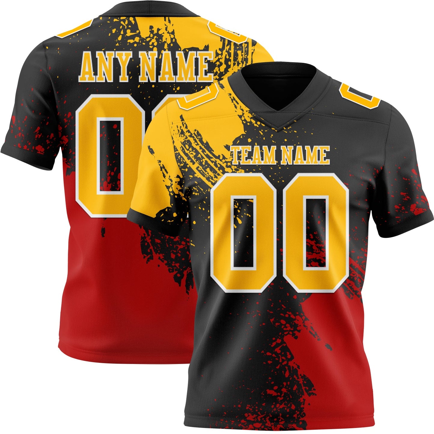 Custom Black Gold Red-White 3D Pattern Abstract Brush Stroke Authentic Football Jersey