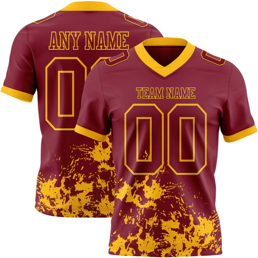 Custom Crimson Gold 3D Pattern Splash Authentic Football Jersey