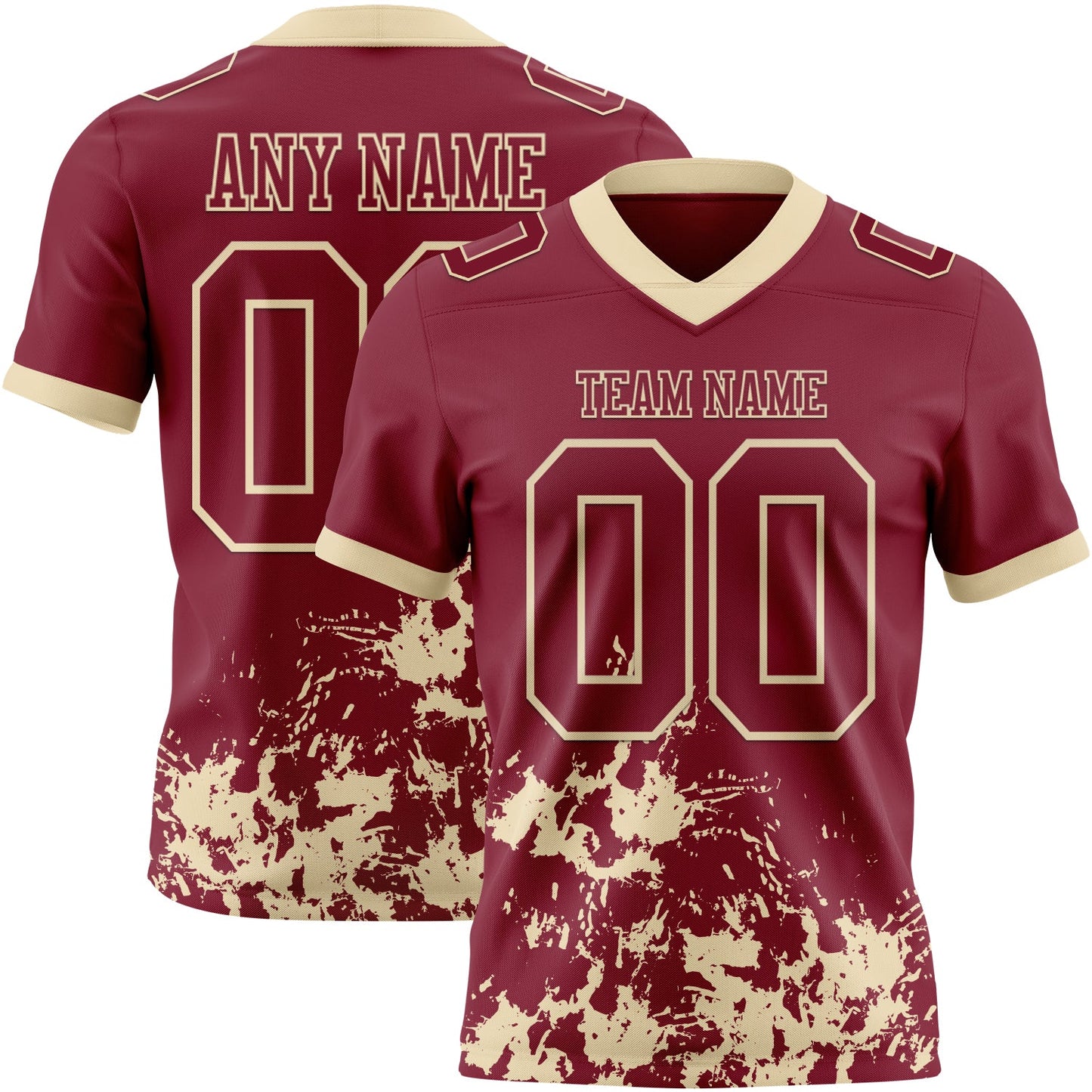 Custom Crimson Cream 3D Pattern Splash Authentic Football Jersey