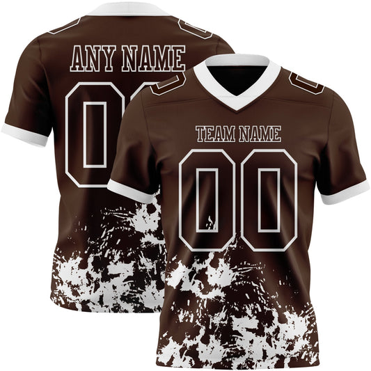 Custom Brown White 3D Pattern Splash Authentic Football Jersey