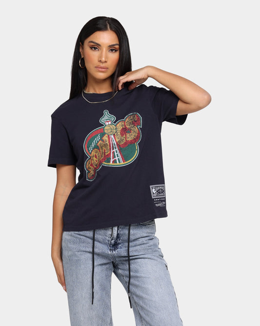 Mitchell & Ness Women's Seattle Sonics Oversized Logo HWC Vintage T-Shirt Faded Black