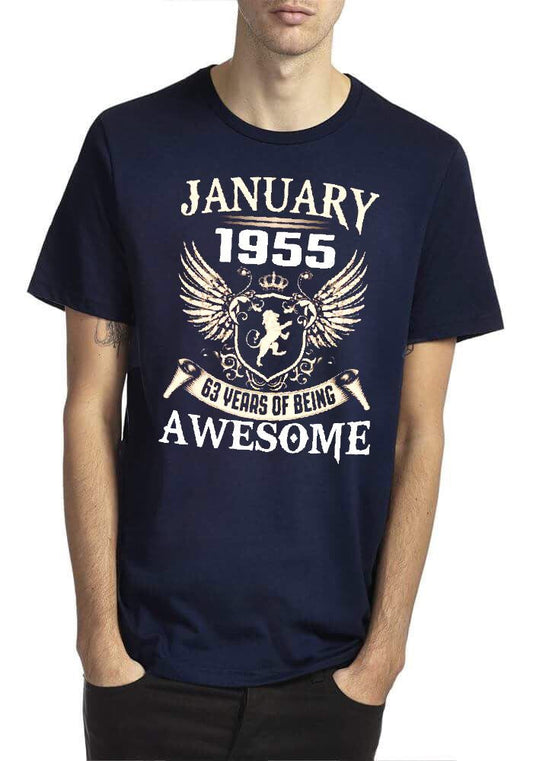 January 1955 63 Years Of Being Awesome Navy Blue T-Shirt