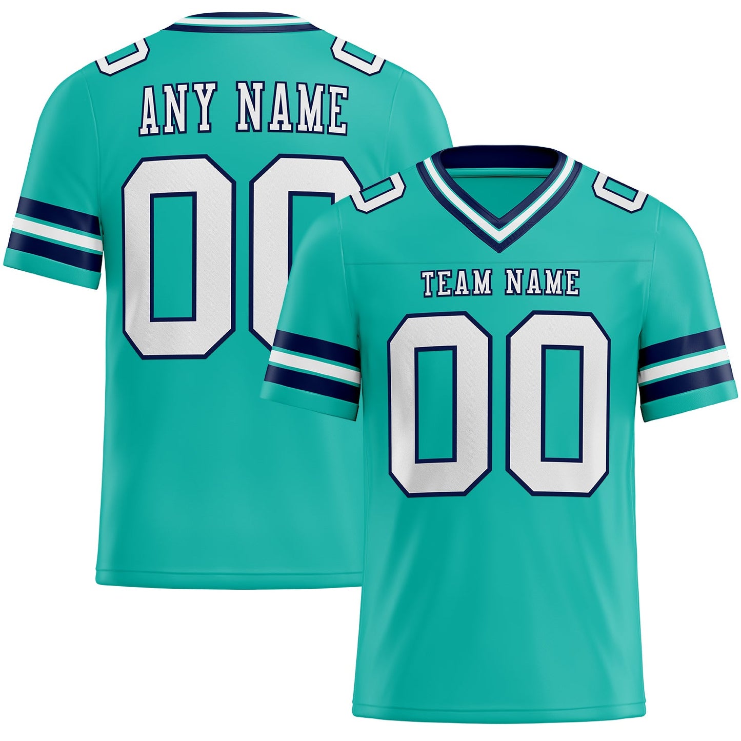 Custom Aqua White-Navy Authentic Football Jersey