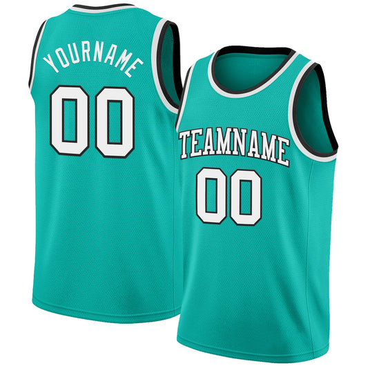 Custom Aqua White-Black Authentic Basketball Jersey