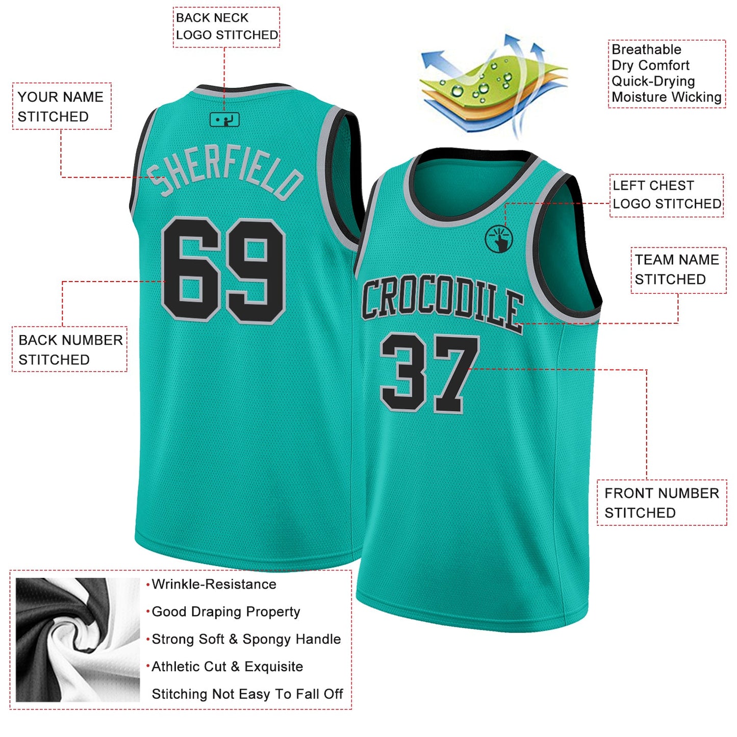 Custom Aqua Black-Gray Authentic Basketball Jersey