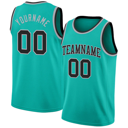 Custom Aqua Black-Gray Authentic Basketball Jersey