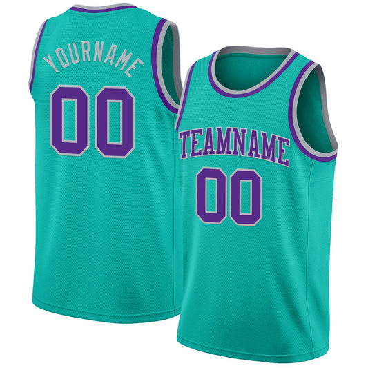 Custom Aqua Purple-Gray Authentic Basketball Jersey