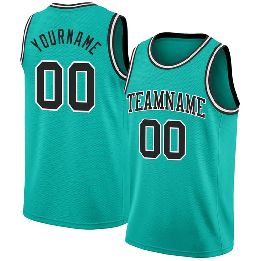 Custom Aqua Black-White Authentic Basketball Jersey