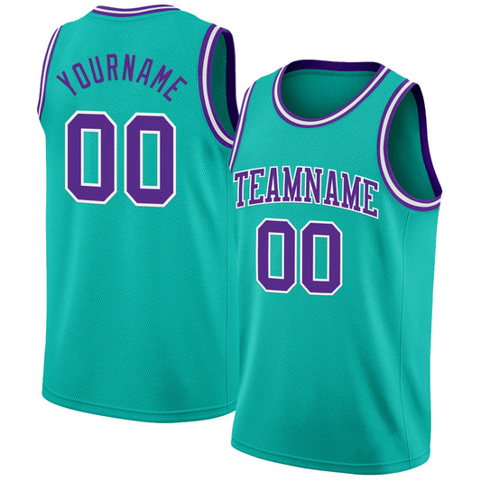 Custom Aqua Purple-White Authentic Basketball Jersey