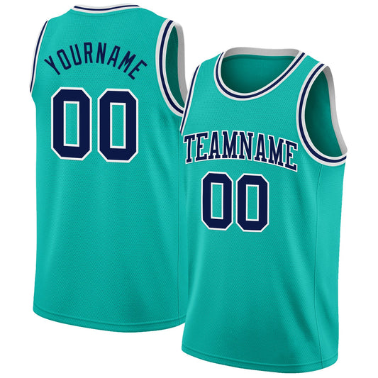Custom Aqua Navy-White Authentic Basketball Jersey