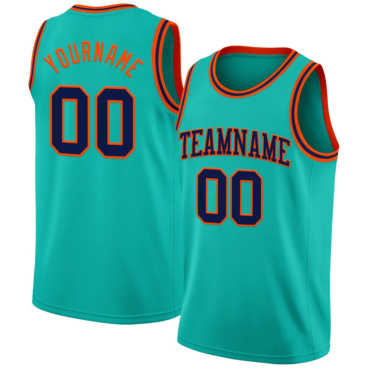Custom Aqua Navy-Orange Authentic Basketball Jersey