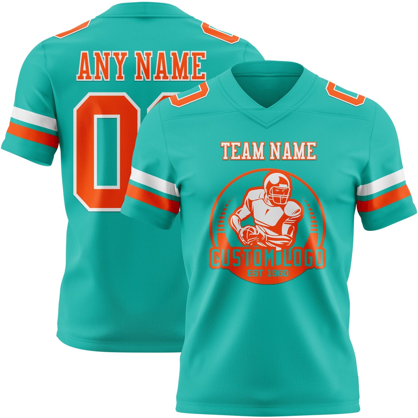 Custom Aqua Orange-White Authentic Football Jersey
