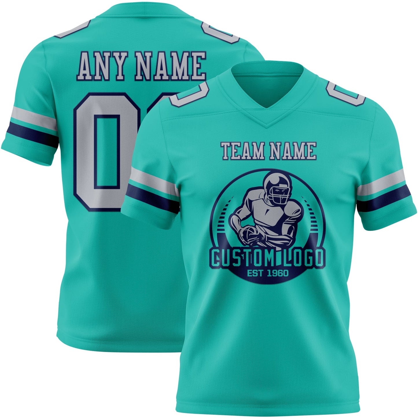 Custom Aqua Gray-Navy Authentic Football Jersey