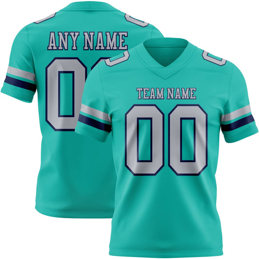 Custom Aqua Gray-Navy Authentic Football Jersey
