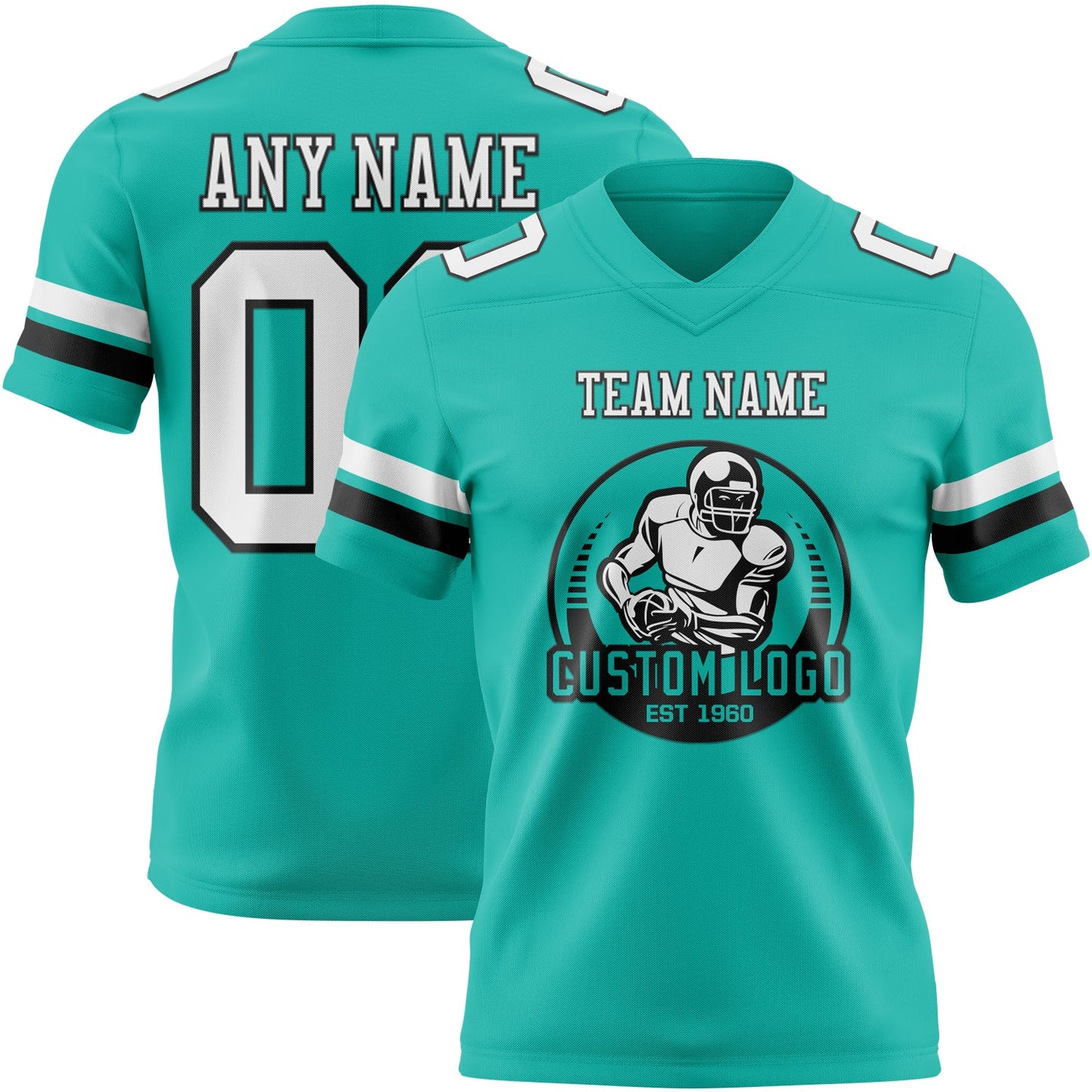 Custom Aqua White-Black Authentic Football Jersey