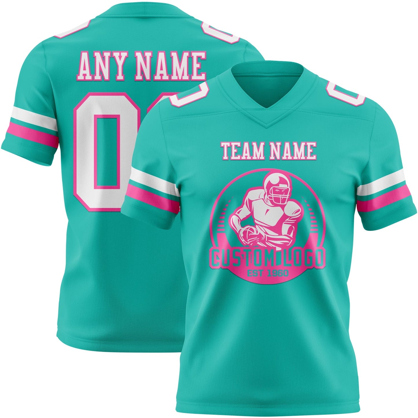 Custom Aqua White-Pink Authentic Football Jersey
