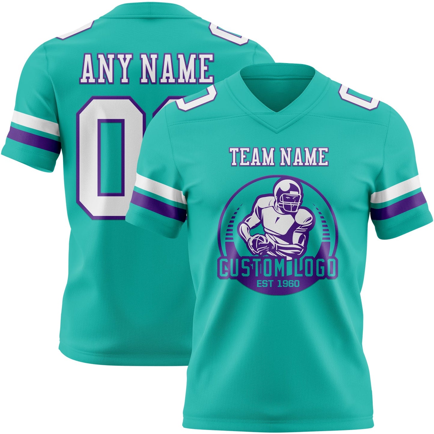Custom Aqua White-Purple Authentic Football Jersey