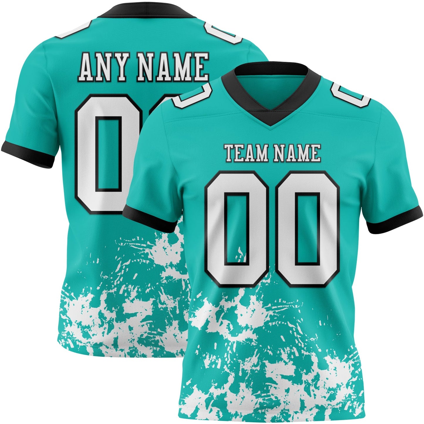 Custom Aqua White-Black 3D Pattern Splash Authentic Football Jersey