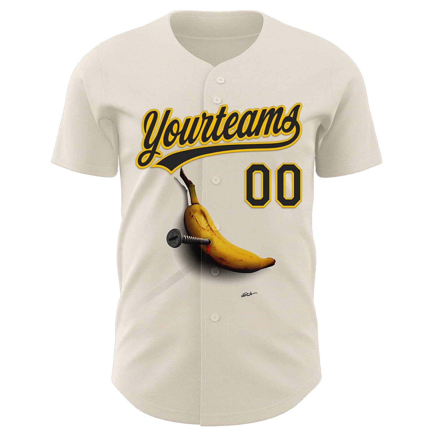Custom Cream Black-Yellow 3D Marcel Caram Bananas Reinterpretation Authentic Baseball Jersey