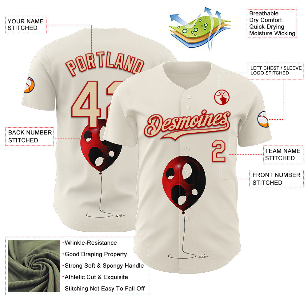 Custom Cream City Cream-Red 3D Marcel Caram Leaked Ballon Authentic Baseball Jersey