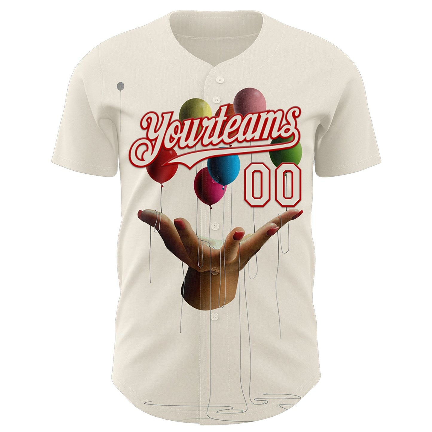 Custom Cream Red 3D Marcel Caram Allegory With Hand Authentic Baseball Jersey