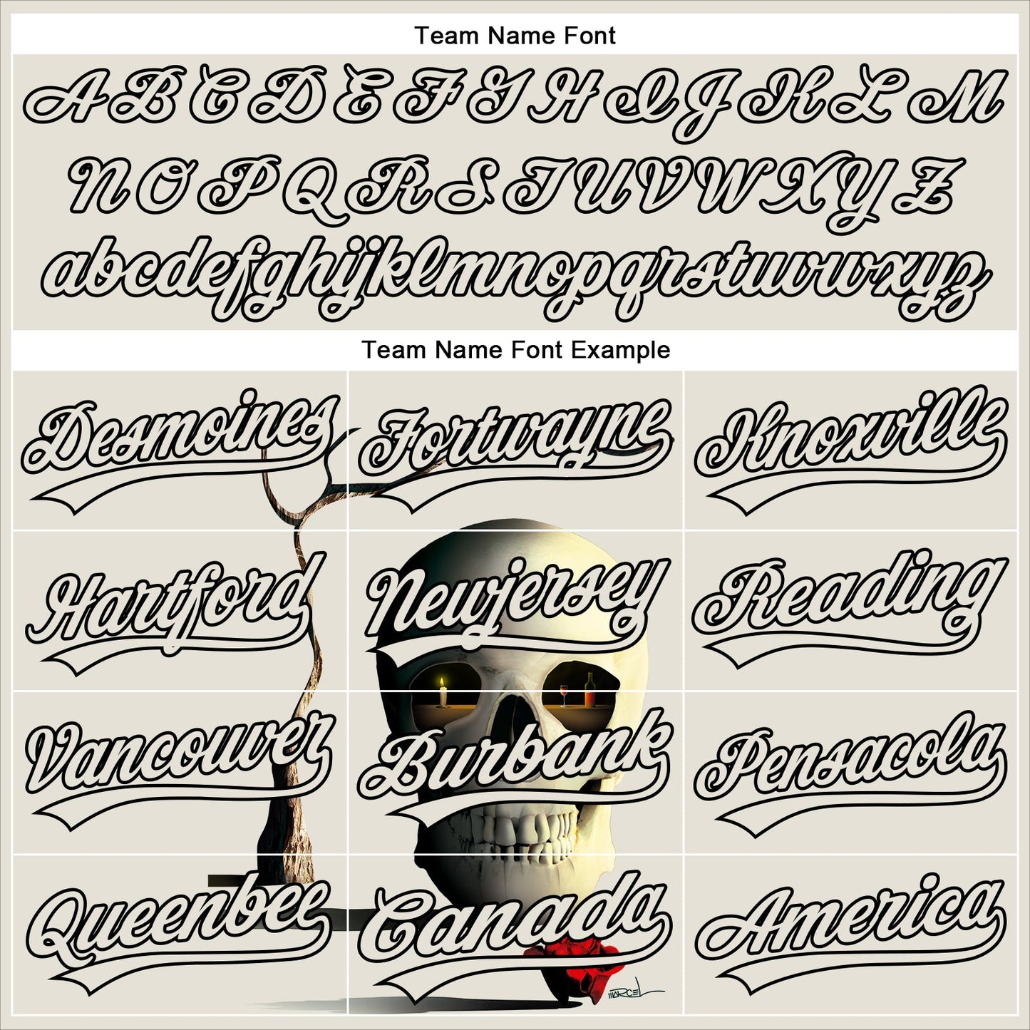 Custom Cream Black 3D Marcel Caram The Skull Authentic Baseball Jersey