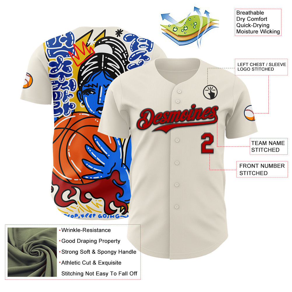 Custom Cream Red-Black 3D Alexandra Ramirez Score And Slay Street Art Authentic Baseball Jersey