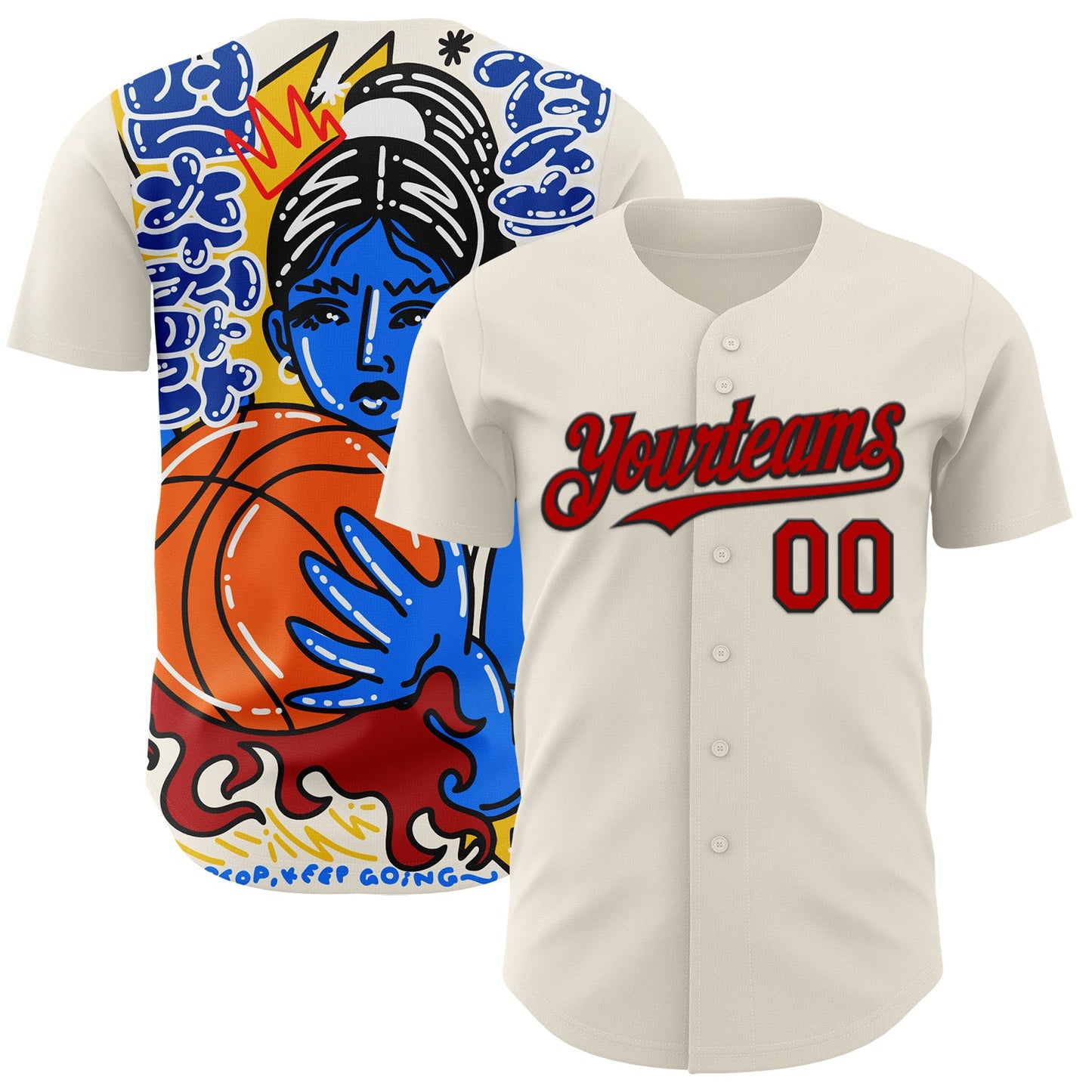 Custom Cream Red-Black 3D Alexandra Ramirez Score And Slay Street Art Authentic Baseball Jersey