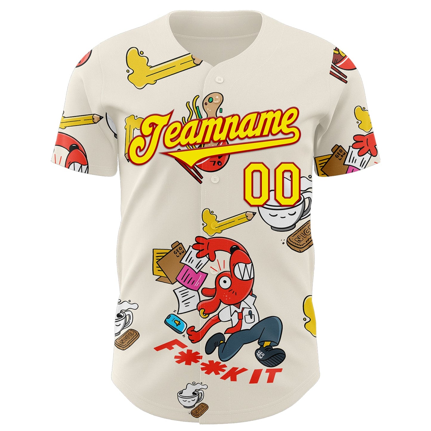 Custom Cream Light Yellow-Red 3D Geo Law Fuckit Authentic Baseball Jersey