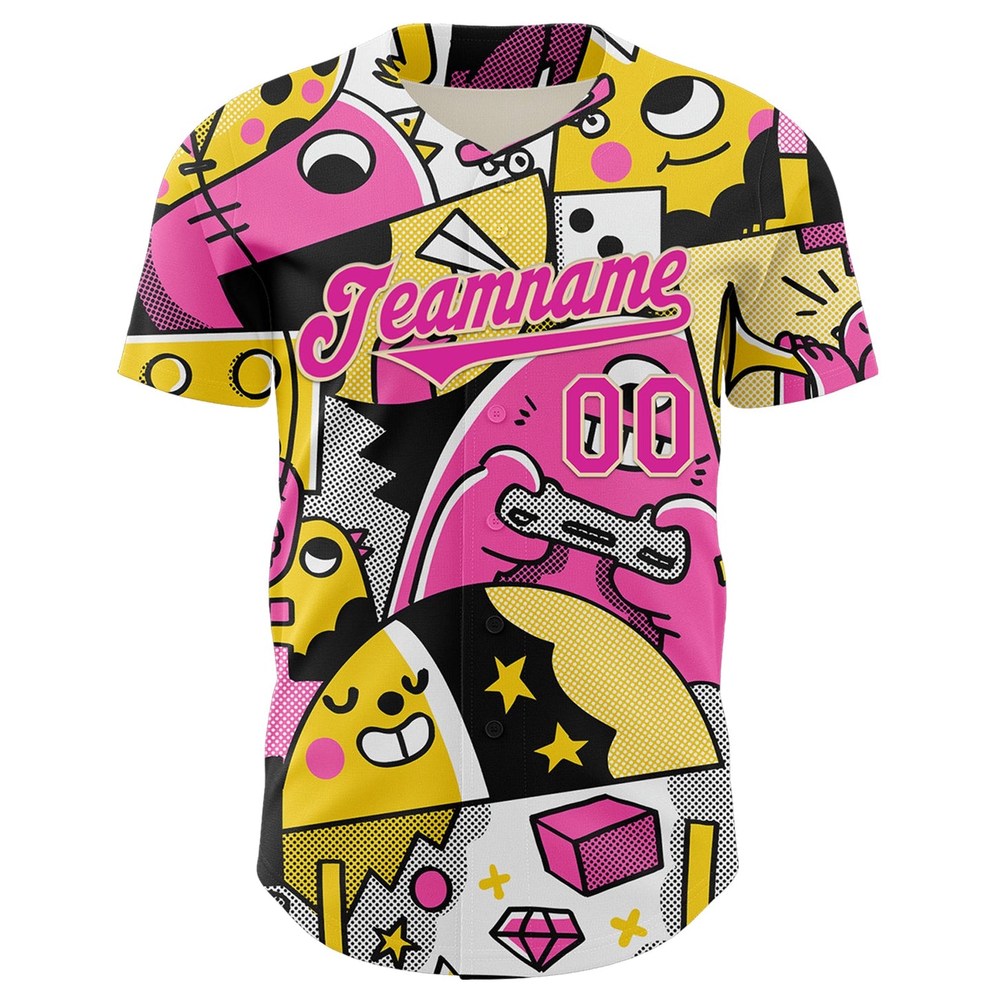 Custom Black Deep Pink-City Cream 3D Geo Law Fun N Games Authentic Baseball Jersey