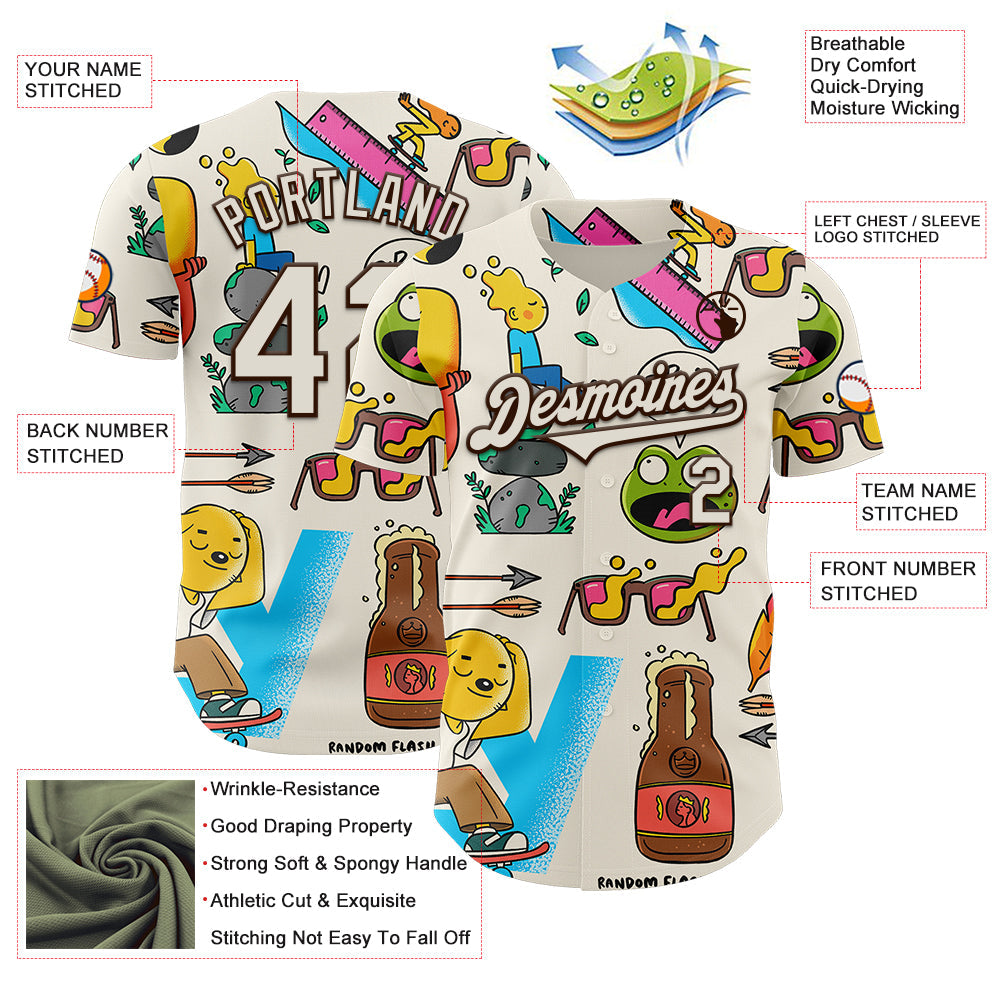 Custom Cream Brown 3D Geo Law Drink N Fly Authentic Baseball Jersey