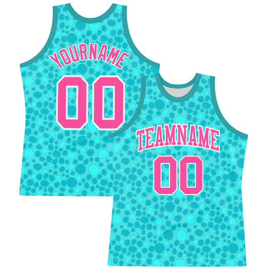 Custom Aqua Pink-White Leopard Print Round Neck Sublimation Basketball Suit Jersey