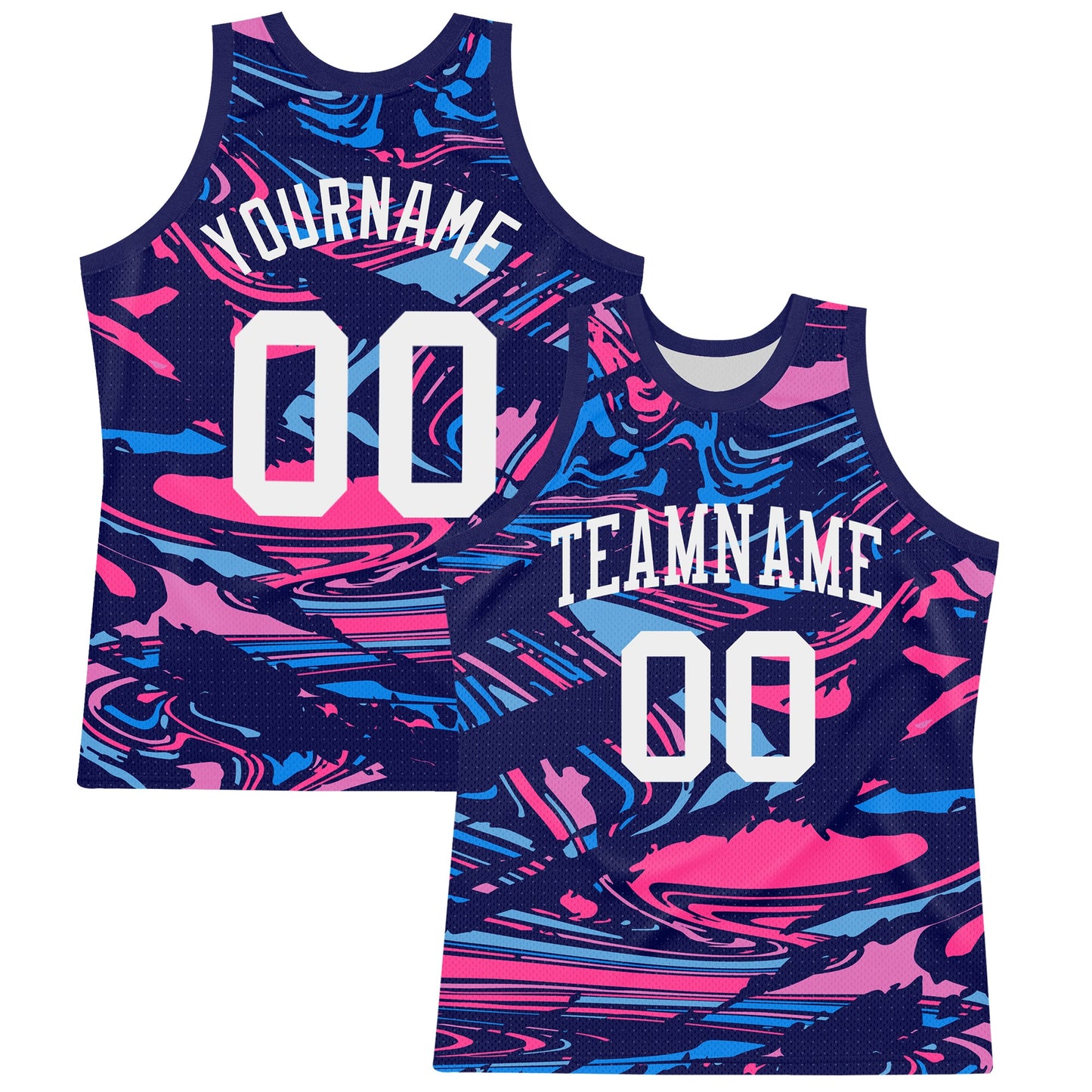 Custom Figure White-Pink Fluid Art Round Neck Sublimation Basketball Suit Jersey