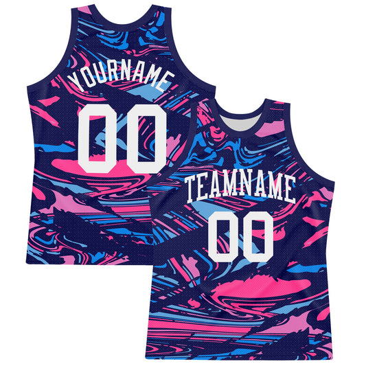Custom Figure White-Pink Fluid Art Round Neck Sublimation Basketball Suit Jersey
