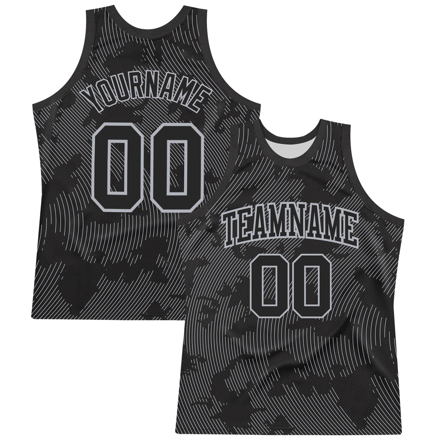 Custom Black Gray Curve Lines Round Neck Sublimation Basketball Suit Jersey