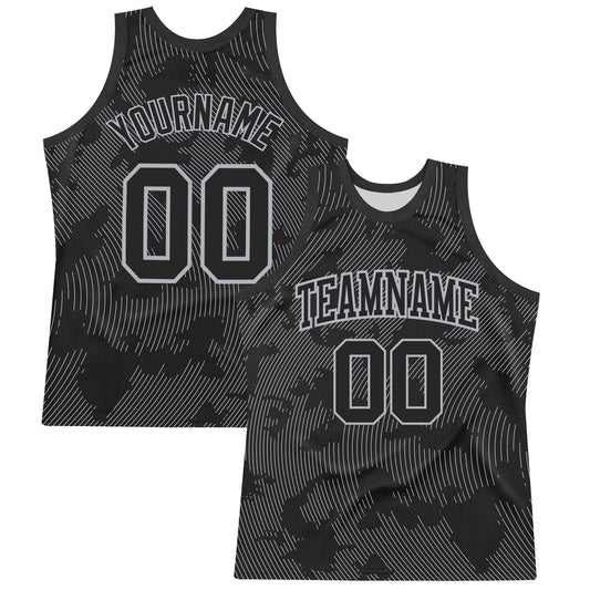 Custom Black Gray Curve Lines Round Neck Sublimation Basketball Suit Jersey
