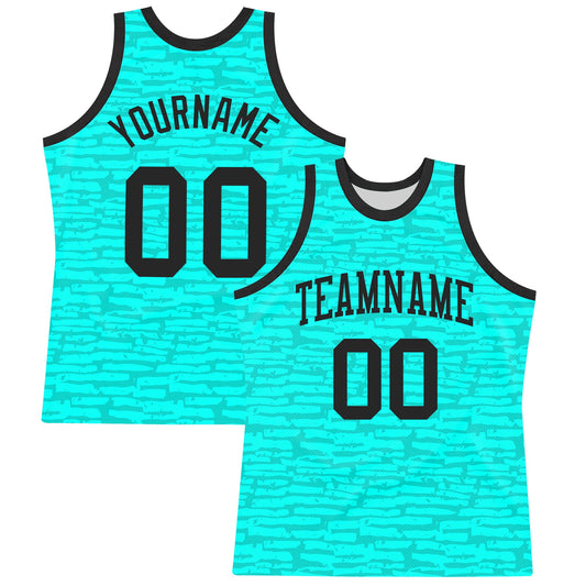 Custom Aqua Black Fragment Art Round Neck Sublimation Basketball Suit Jersey