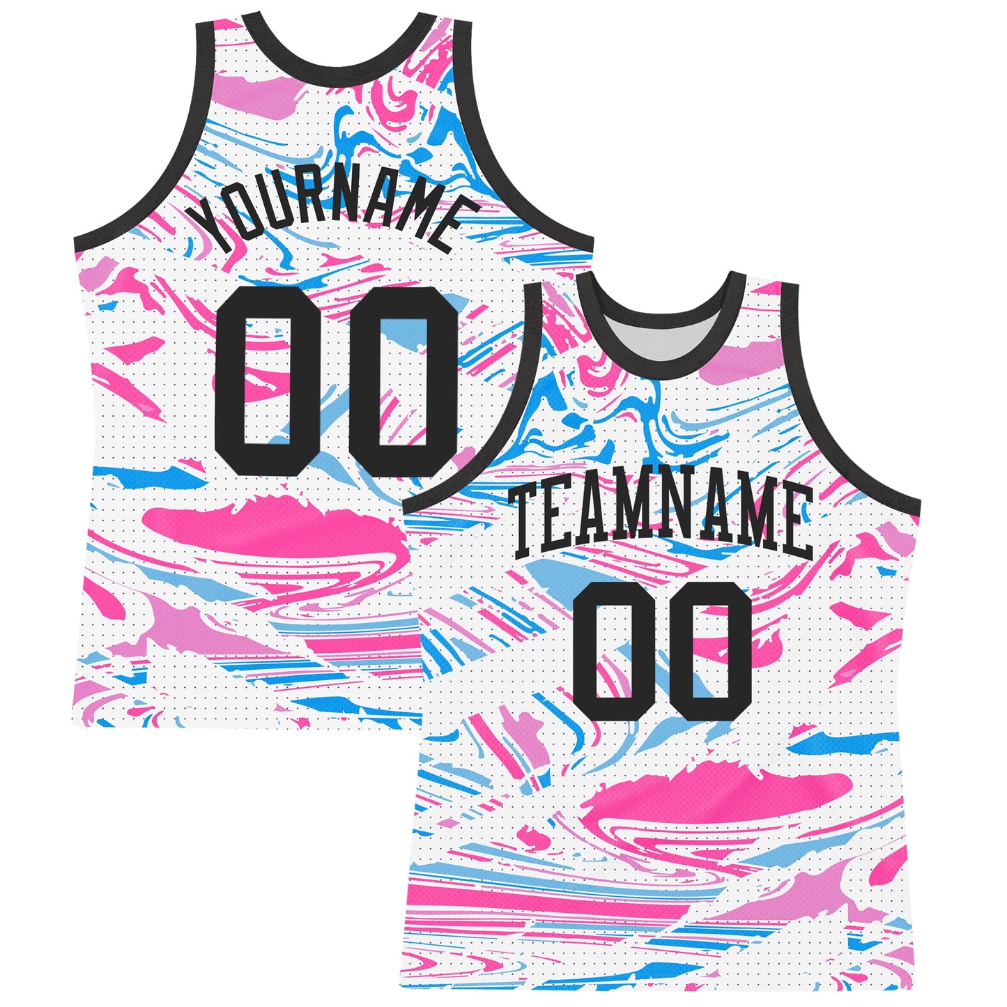 Custom Figure Black Pink-Light Blue Fluid Art Round Neck Sublimation Basketball Suit Jersey