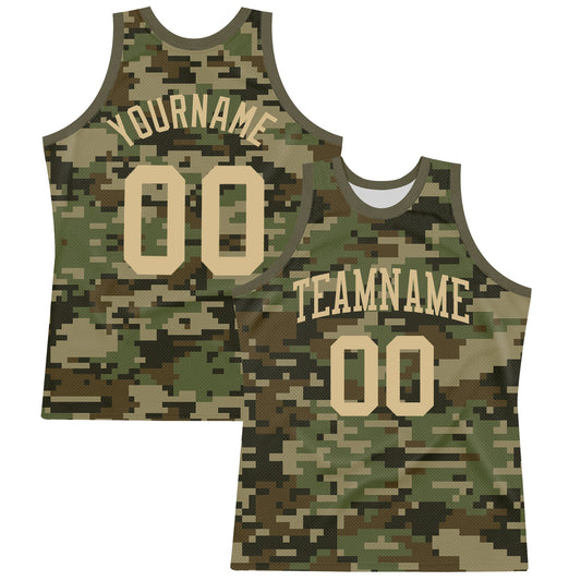Custom Camo Vegas Gold-Olive Round Neck Sublimation Salute To Service Basketball Suit Jersey
