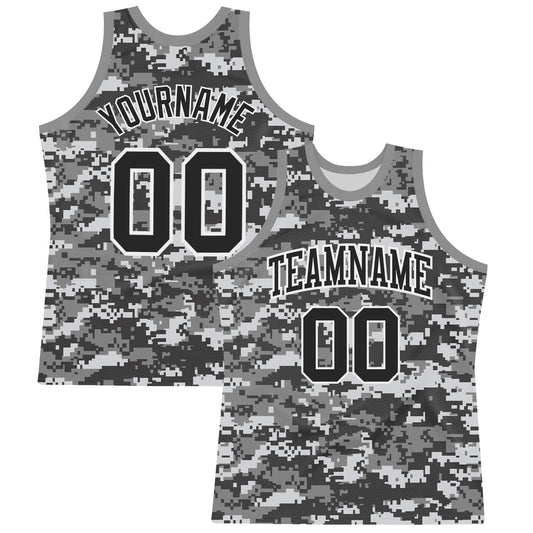 Custom Camo Black-White Round Neck Sublimation Salute To Service Basketball Suit Jersey