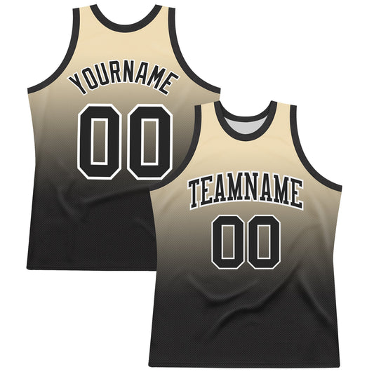 Custom Cream Black-White Fade Fashion Round Neck Sublimation Basketball Suit Jersey