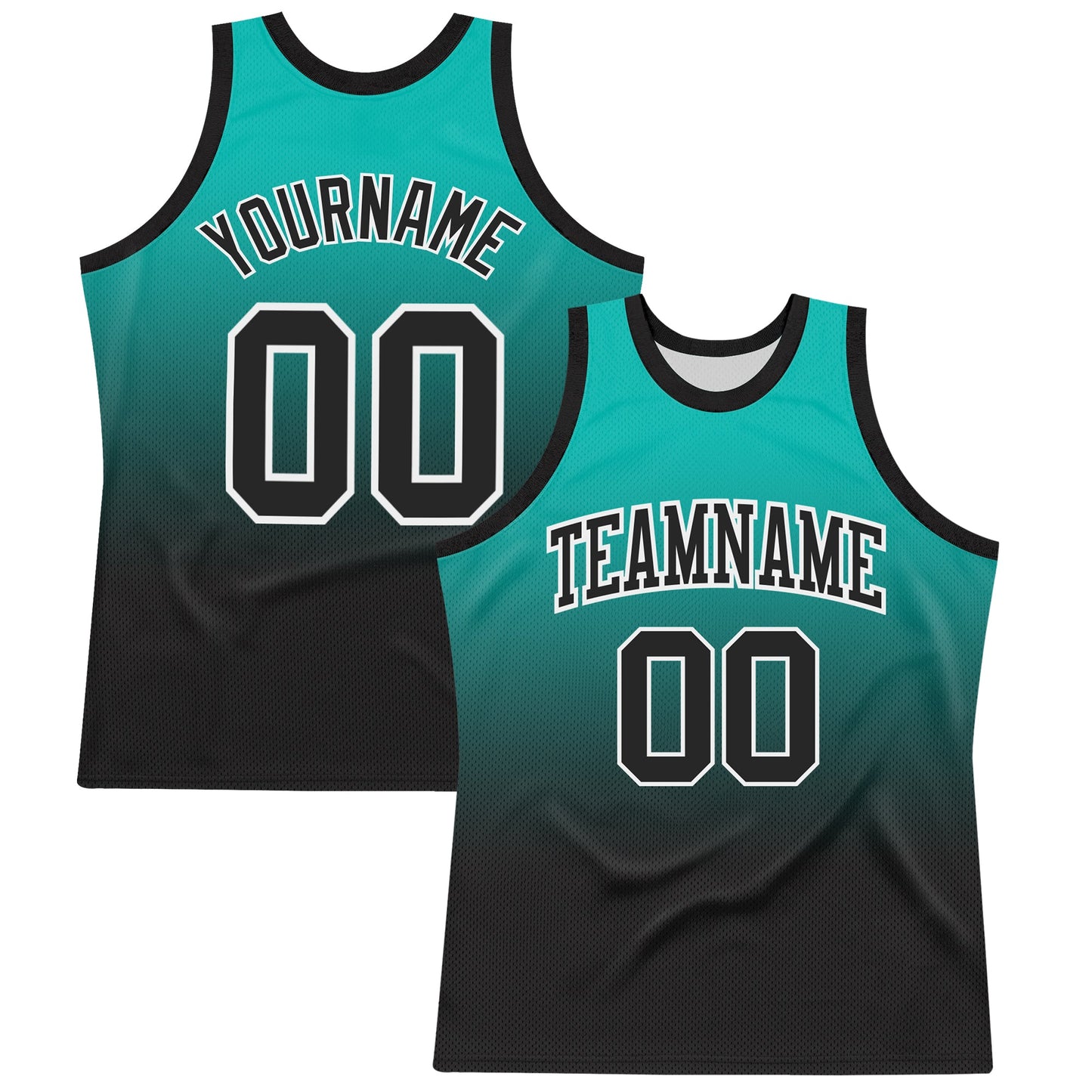 Custom Aqua Black-White Fade Fashion Round Neck Sublimation Basketball Suit Jersey